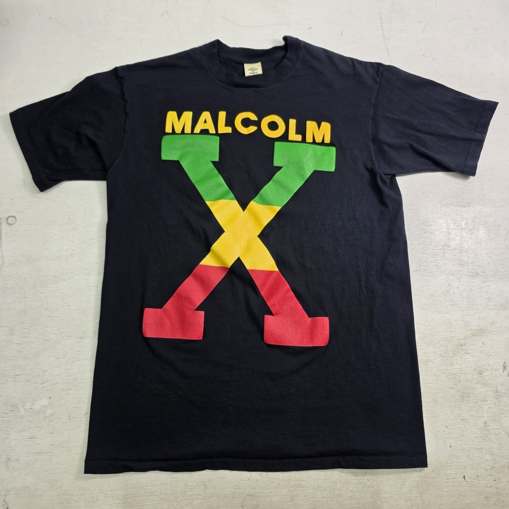 Vintage Y2K Malcolm X Rasta Colors X Logo T-Shirt Umbro USA Made Men's XL EUC